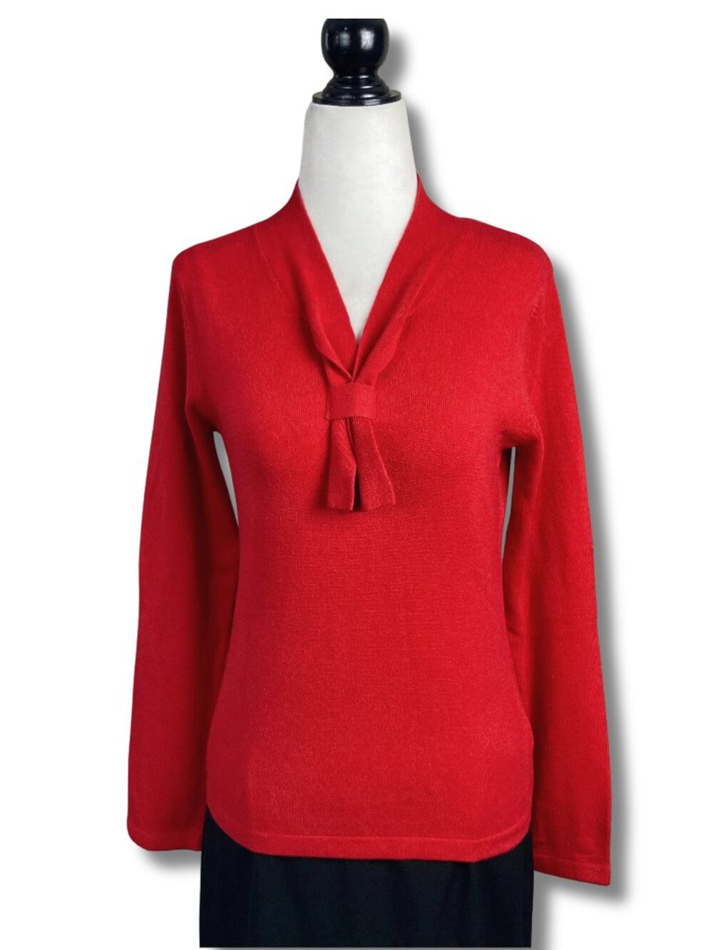 TABI Red thin knit v-neck sweater w/ adjustable neck tie pieces XS SMALL MEDIUM